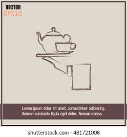 Teapot with cup in hand. Vector illustration