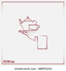 Teapot with cup in hand. Vector illustration