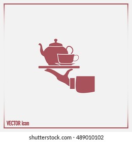 Teapot with cup in hand. Vector illustration