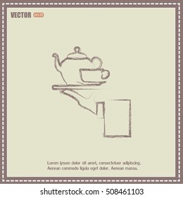 Teapot with cup in hand. Vector illustration