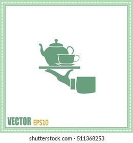 Teapot with cup in hand. Vector illustration