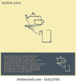 Teapot with cup in hand. Vector illustration