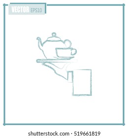 Teapot with cup in hand. Vector illustration