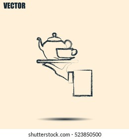 Teapot with cup in hand. Vector illustration