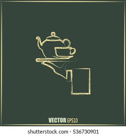 Teapot with cup in hand. Vector illustration