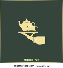 Teapot with cup in hand. Vector illustration