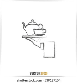 Teapot with cup in hand. Vector illustration