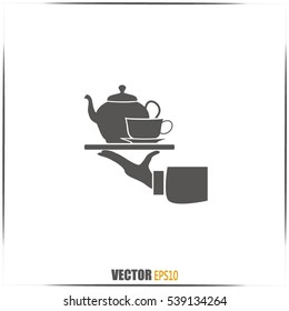 Teapot with cup in hand. Vector illustration