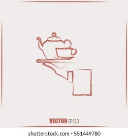 Teapot with cup in hand. Vector illustration