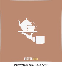 Teapot with cup in hand. Vector illustration