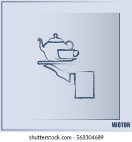 Teapot with cup in hand. Vector illustration