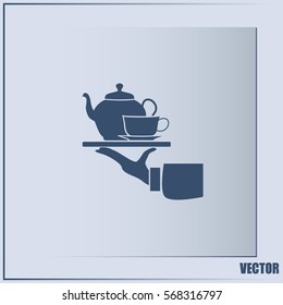 Teapot with cup in hand. Vector illustration