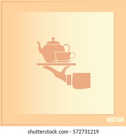 Teapot with cup in hand. Vector illustration