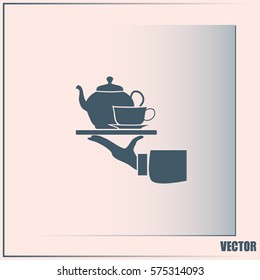 Teapot with cup in hand. Vector illustration