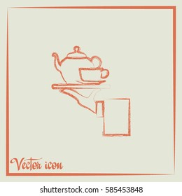 Teapot with cup in hand. Vector illustration
