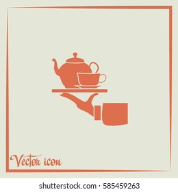 Teapot with cup in hand. Vector illustration