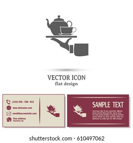 Teapot with cup in hand. Vector illustration