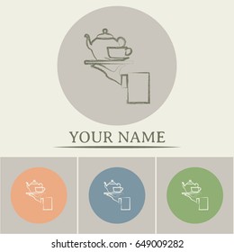 Teapot with cup in hand. Vector illustration