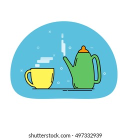 Teapot and cup icon. Modern flat style design. Vector illustration.
