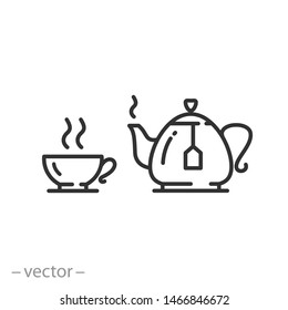 teapot and cup icon, tea pot, pour cup of kettle, thin line symbol for web and mobile phone on white background - editable stroke vector illustration eps 10