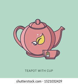 The teapot and cup icon. Tea symbol. Flat Vector illustration. solid color with outline concept.