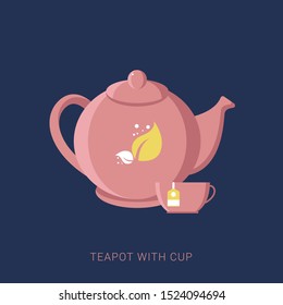 The teapot and cup icon. Tea symbol. Flat Vector illustration. Minimal flat icon