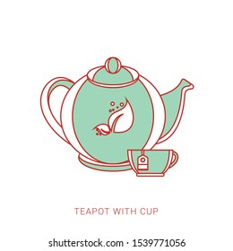 The teapot and cup icon. Tea symbol. Flat Vector illustration