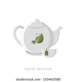 The teapot and cup icon. Tea symbol. Flat Vector illustration