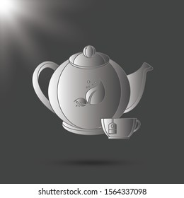 The teapot and cup icon. Tea symbol. gray Vector illustration