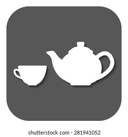 The teapot and cup icon. Tea symbol. Flat Vector illustration. Button