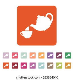 The teapot and cup icon. Tea symbol. Flat Vector illustration. Button Set