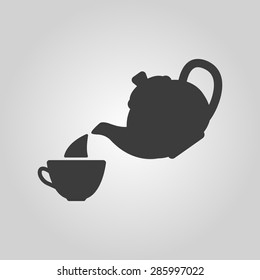 The teapot and cup icon. Tea symbol. Flat Vector illustration