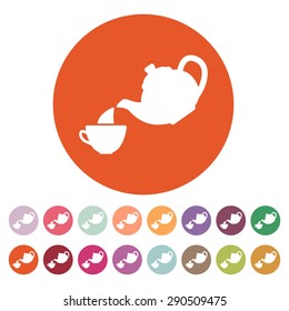 The teapot and cup icon. Tea symbol. Flat Vector illustration. Button Set