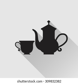 The teapot and cup icon. Tea symbol. Flat Vector illustration