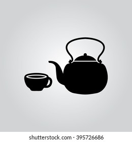 The teapot and cup icon. Tea symbol. Flat Vector illustration
