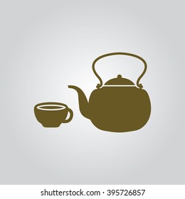 The teapot and cup icon. Tea symbol. Flat Vector illustration
