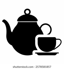 The teapot and cup icon vector on white background.