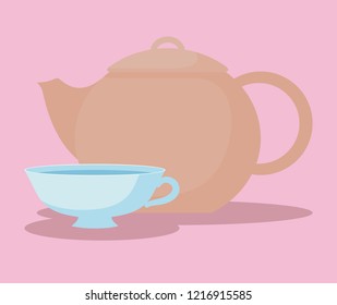 teapot with cup isolated icon