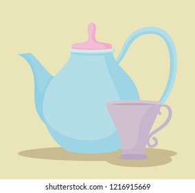 teapot with cup isolated icon