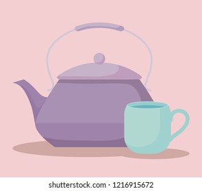 teapot with cup isolated icon