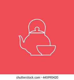 Teapot And Cup Line Icon On Red Background