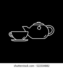 Teapot And Cup Line Icon On Black Background