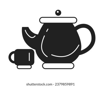 Teapot cup monochrome flat vector object. Dinnerware. Tea teakettle. Traditional drinkware. Editable black and white thin line icon. Simple cartoon clip art spot illustration for web graphic design