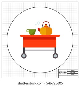 Teapot and cup on tea-trolley