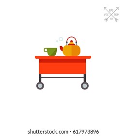 Teapot and cup on tea-trolley