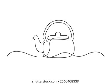 Teapot cup one continuous line drawing style on a white background vector illustration