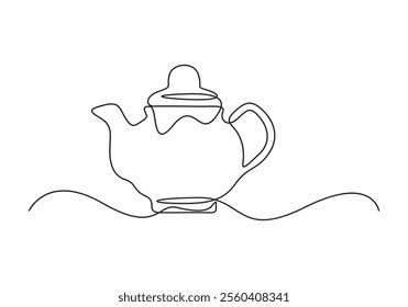 Teapot cup one continuous line drawing style on a white background vector illustration