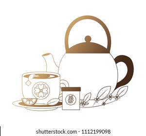 teapot with cup and pot isolated icon