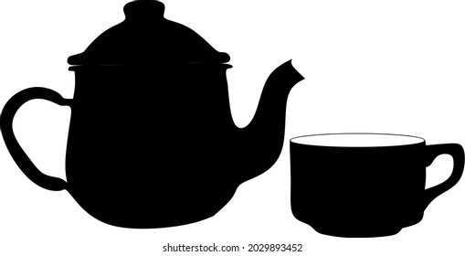 Teekanne und Tasse, Silhouette, Vektorgrafik