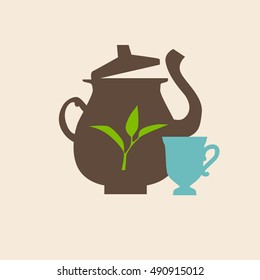 Teapot and cup silhouette vector illustration